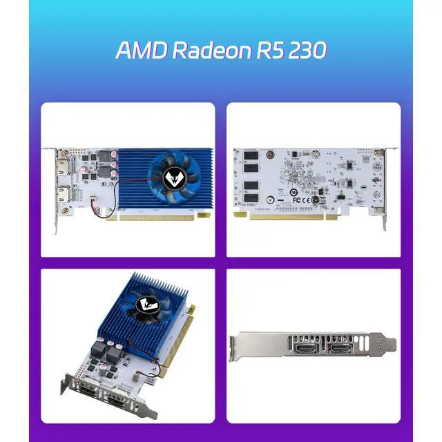 Alt view image 2 of 5 - MOUGOL AMD Radeon R5 230 Low Profile Graphics Card with 2G 64Bit GDDR3 Memory Equip with PCI Express*16 2*HDMI Video Card for Office Working Compatible with Windows 10/8/7/RHEL/Ubuntu/Linux