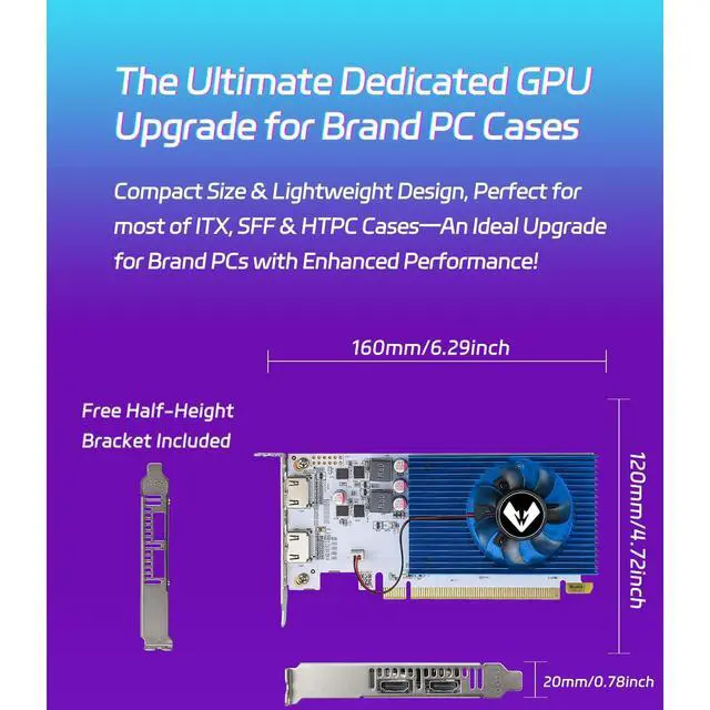 Alt view image 4 of 5 - MOUGOL AMD Radeon R5 230 Low Profile Graphics Card with 2G 64Bit GDDR3 Memory Equip with PCI Express*16 2*HDMI Video Card for Office Working Compatible with Windows 10/8/7/RHEL/Ubuntu/Linux