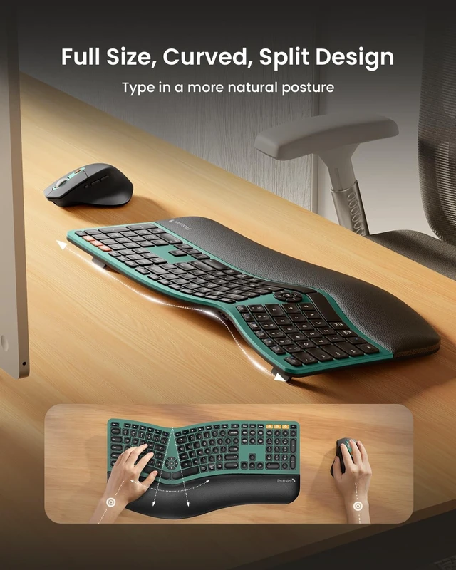 Alt view image 2 of 5 - ProtoArc EKM01 Plus Wireless Ergonomic Keyboard Mouse Combo - Green