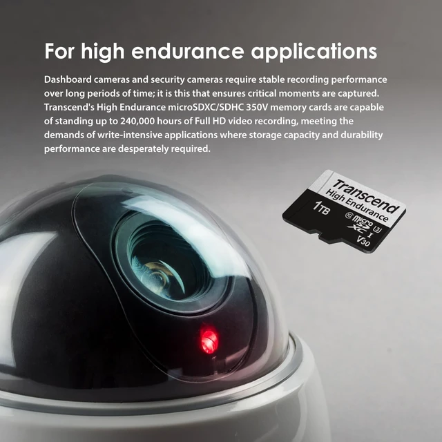 Alt view image 5 of 5 - Transcend 512GB USD350V High Endurance microSD Card, 100MB/s, U3, C10, V30