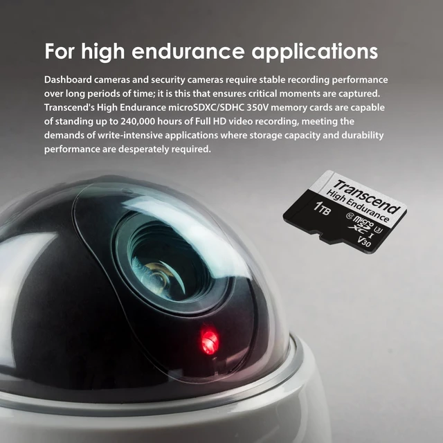 Alt view image 5 of 5 - Transcend 128GB USD350V High Endurance microSD Card, 100MB/s, U3, C10, V30