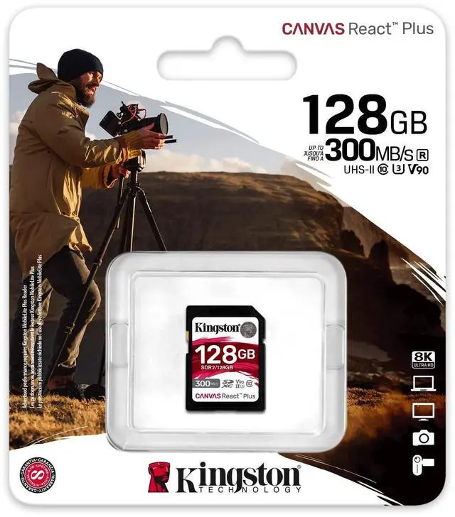 Alt view image 3 of 5 - Kingston Canvas React Plus 128GB SD Card ^^ SDXC UHS-II ^^ 300R/260W U3 V90 ^^ Full HD/4K/8K ^^ SDR2/128GB