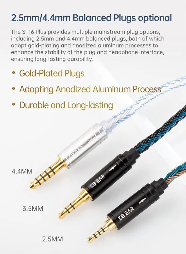 Alt view image 4 of 5 - KBEAR ST16 Plus 2 Meter Detachable IEM Cable 16 Core 5N OCC Silver-Plated Long in-Ear Earphone Cable for HD414 HD650 HD600 Tin Audio T2 T2 PRO T3 T5 Westone TFZ Kinera Shozy Simgot (TFZ 4.4MM)