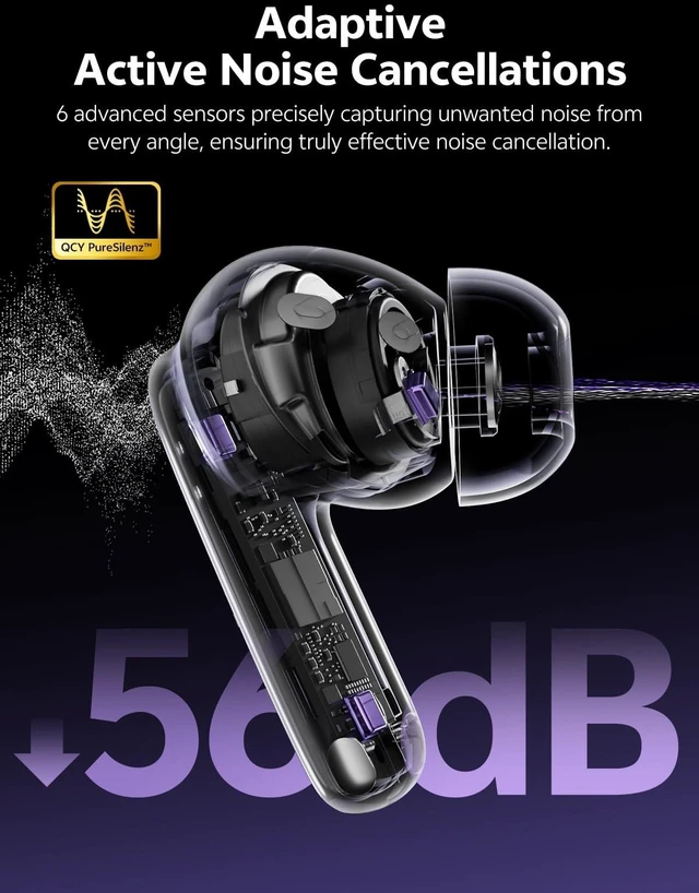 Alt view image 3 of 5 - QCY MeloBuds N70 Aadptive Hybrid Active Noise Cancelling Wireless Earbuds