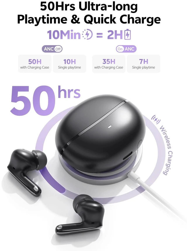 Alt view image 4 of 5 - QCY MeloBuds N70 Aadptive Hybrid Active Noise Cancelling Wireless Earbuds