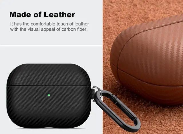 Alt view image 2 of 5 - Haobobro Leather Case - for AirPods Pro 3 Case Cover with Keychain - Selected Skin-friendly Leather, Carbon Fibre Texture, Handmade Shockproof Hard Cover for AirPods Pro 3rd Genera