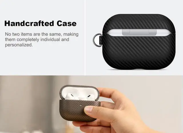 Alt view image 3 of 5 - Haobobro Leather Case - for AirPods Pro 3 Case Cover with Keychain - Selected Skin-friendly Leather, Carbon Fibre Texture, Handmade Shockproof Hard Cover for AirPods Pro 3rd Genera