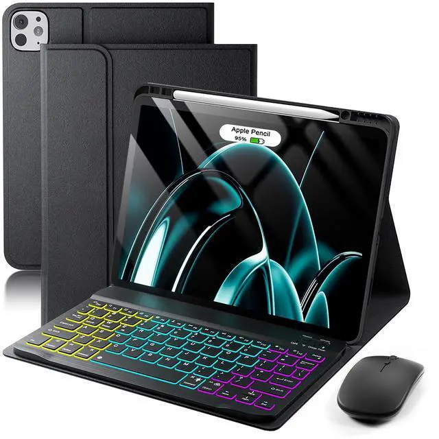 Main image of SAMTUNK Keyboard Case for iPad Pro 13 (M5 2025) / iPad Pro 13 (M4 2024) 13 inch Cover - 7 Color Rainbow Change Backlit Detachable Keyboard Built in Pencil Holder with Mouse - Black