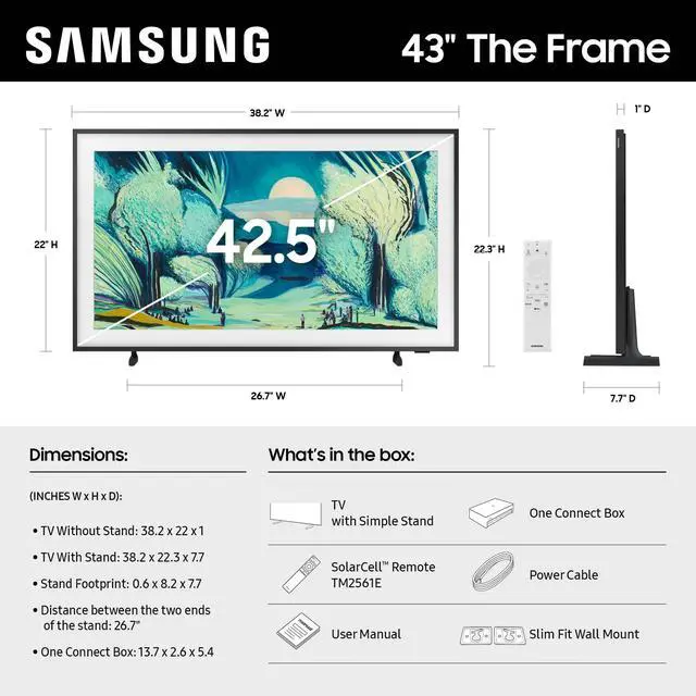 Alt view image 2 of 5 - Samsung 43-Inch Class The Frame LS03F 4K QLED Smart TV (2025 Model) Slim Fit Wall Mount, Modern Frame Design, NQ4 AI Gen2 Processor, Art Mode, Artful Picture Quality, Samsung Vision AI, Al