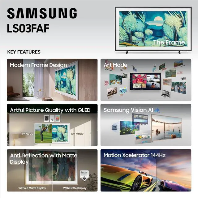 Alt view image 4 of 5 - Samsung 43-Inch Class The Frame LS03F 4K QLED Smart TV (2025 Model) Slim Fit Wall Mount, Modern Frame Design, NQ4 AI Gen2 Processor, Art Mode, Artful Picture Quality, Samsung Vision AI, Al