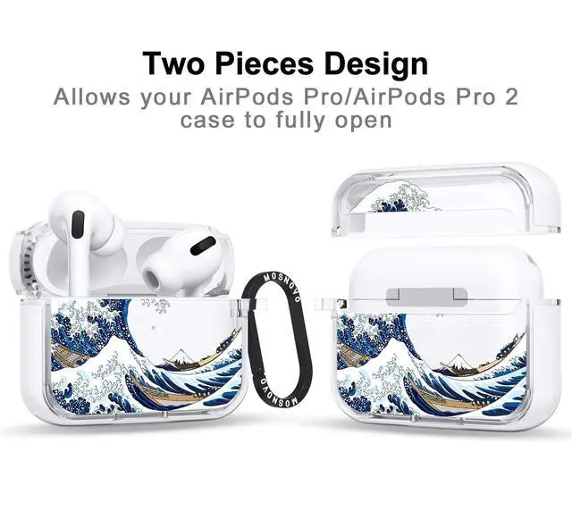 Alt view image 2 of 5 - MOSNOVO Case for Airpods Pro & Airpods Pro 2, Protective Clear Case with Shockproof Dual Layer Hard Luxe Metal Ring Designed for Airpods Pro 2 Generation - Great Wave
