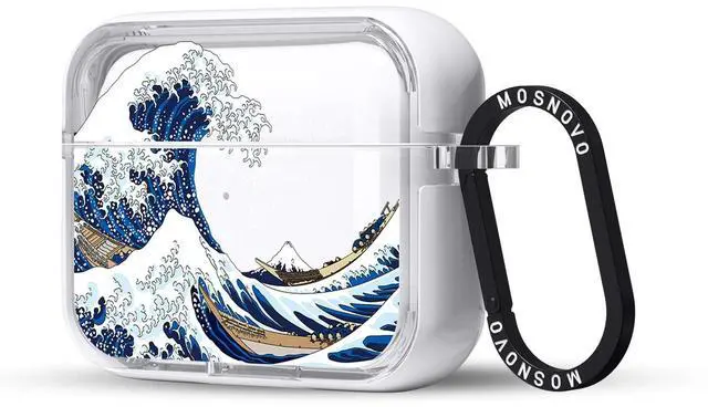 Main image of MOSNOVO Case for Airpods Pro & Airpods Pro 2, Protective Clear Case with Shockproof Dual Layer Hard Luxe Metal Ring Designed for Airpods Pro 2 Generation - Great Wave