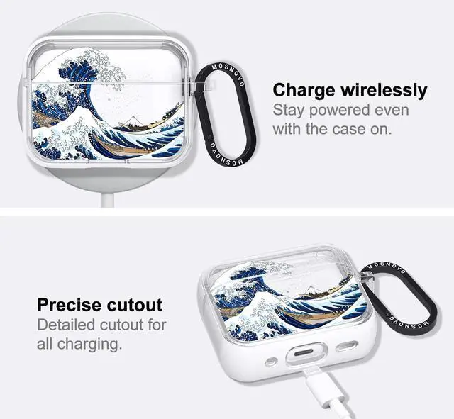 Alt view image 5 of 5 - MOSNOVO Case for Airpods Pro & Airpods Pro 2, Protective Clear Case with Shockproof Dual Layer Hard Luxe Metal Ring Designed for Airpods Pro 2 Generation - Great Wave