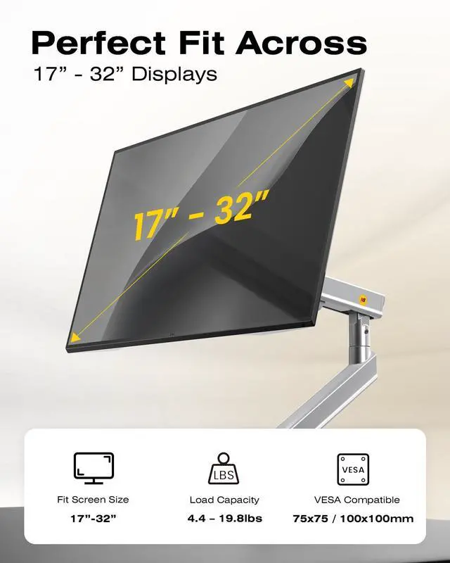 Alt view image 4 of 5 - NB SmooVex Single Computer Monitor Mount, Monitor Stand fits up to 32 Inch, Mechanical Spring Monitor Arm, VESA 75/100 mm, Model-A5 (Silver)