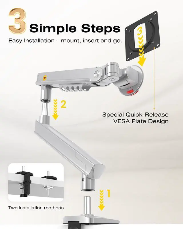 Alt view image 5 of 5 - NB SmooVex Single Computer Monitor Mount, Monitor Stand fits up to 32 Inch, Mechanical Spring Monitor Arm, VESA 75/100 mm, Model-A5 (Silver)