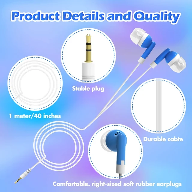 Alt view image 2 of 5 - CN-Outlet Wholesale Bulk Earbuds Headphones Individually Bagged 100 Pack for iPhone, Android, MP3 Player -Blue