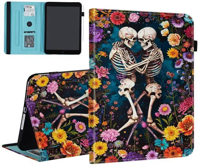 Main image of BFUKVOU Case for iPad (A16) 11th Generation 11 Inch 2025, iPad 10th Generation 10.9 inch 2022,Card Slot PU Leather TPU Case Pen Holder Auto Wake Sleep,Flower Skull