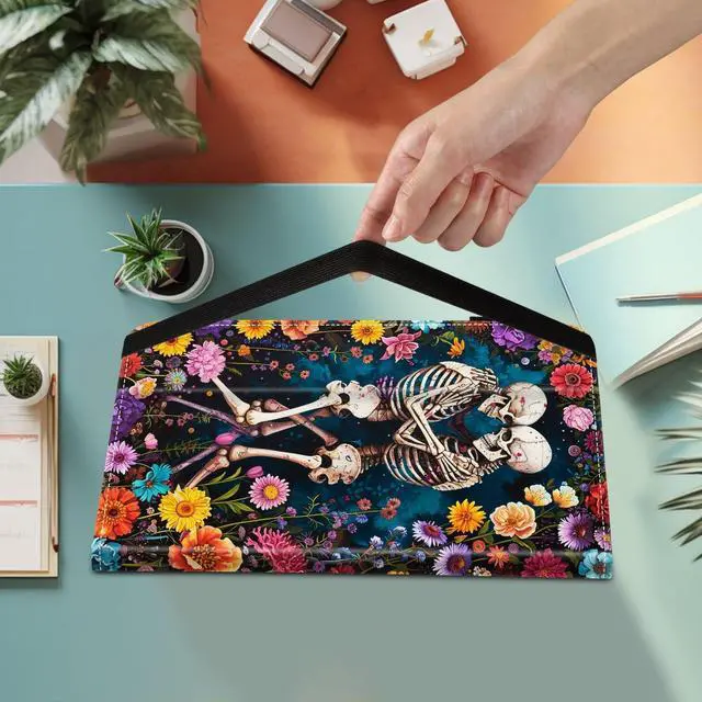 Alt view image 2 of 5 - BFUKVOU Case for iPad (A16) 11th Generation 11 Inch 2025, iPad 10th Generation 10.9 inch 2022,Card Slot PU Leather TPU Case Pen Holder Auto Wake Sleep,Flower Skull