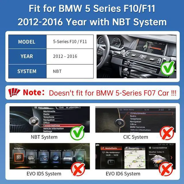Alt view image 3 of 5 - Road Top CarPlay Screen, 12.3 inch Ultra-Narrow Car Radio Touchscreen for BMW 5 Series F10/F11 with NBT System(2012-2016 Year), Car Stereo for Apple CarPlay/Android Auto/MirrorLink