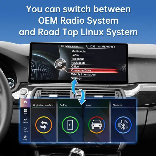 Alt view image 4 of 5 - Road Top CarPlay Screen, 12.3 inch Ultra-Narrow Car Radio Touchscreen for BMW 5 Series F10/F11 with NBT System(2012-2016 Year), Car Stereo for Apple CarPlay/Android Auto/MirrorLink