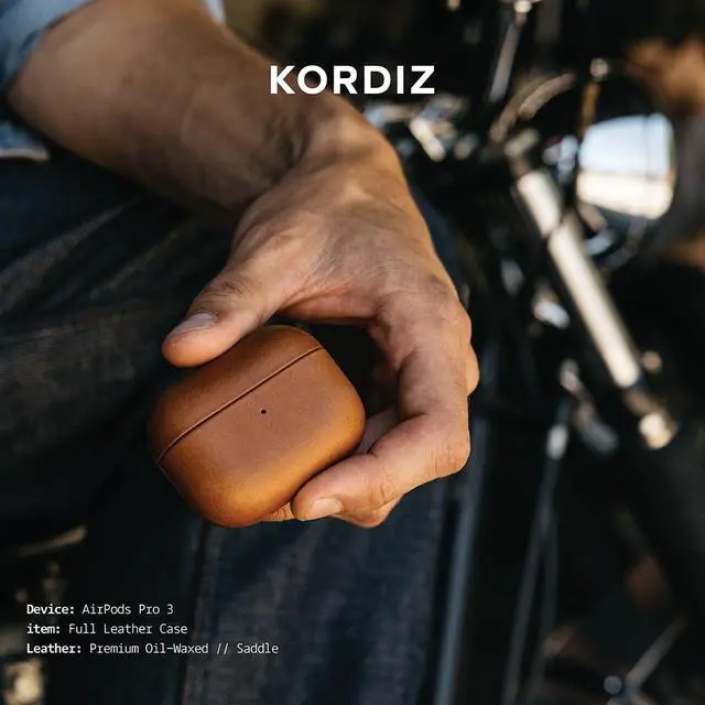 Alt view image 2 of 5 - KORDIZ for AirPods Pro 3rd Generation Leather Case Cover Genuine Full-Grain Oil-Waxed Cowhide Leather Case for Airpods Pro 3 Rugged Vintage Patina Front LED Visible (Dark Brown)