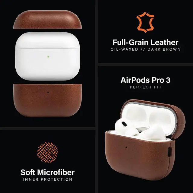 Alt view image 4 of 5 - KORDIZ for AirPods Pro 3rd Generation Leather Case Cover Genuine Full-Grain Oil-Waxed Cowhide Leather Case for Airpods Pro 3 Rugged Vintage Patina Front LED Visible (Dark Brown)