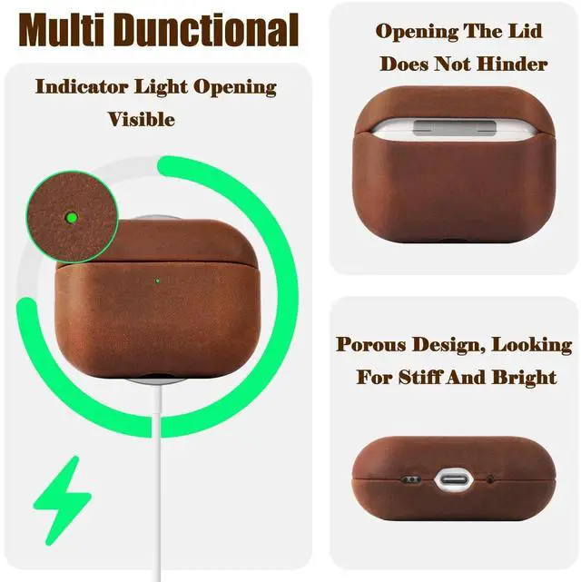 Alt view image 2 of 5 - AeroZylo for AirPods Pro 3 (2025) 100% Genuine Leather Case,Crazy Horse Leather Vintage Case,Handmade Top,Hard Shell & Rich Patina,Wireless Charging,for AirPods Pro 3rd Gen