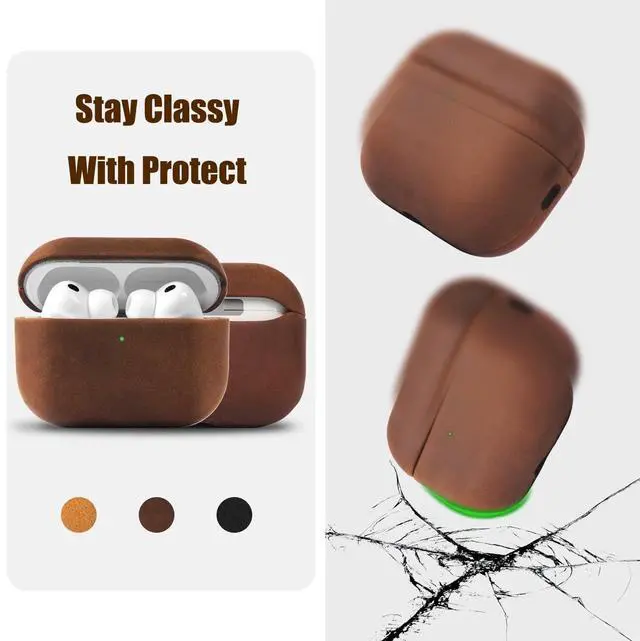 Alt view image 3 of 5 - AeroZylo for AirPods Pro 3 (2025) 100% Genuine Leather Case,Crazy Horse Leather Vintage Case,Handmade Top,Hard Shell & Rich Patina,Wireless Charging,for AirPods Pro 3rd Gen