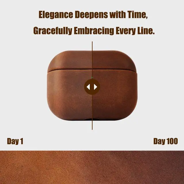 Alt view image 4 of 5 - AeroZylo for AirPods Pro 3 (2025) 100% Genuine Leather Case,Crazy Horse Leather Vintage Case,Handmade Top,Hard Shell & Rich Patina,Wireless Charging,for AirPods Pro 3rd Gen