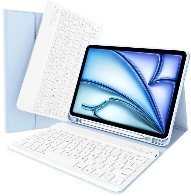Main image of KTGGHG Keyboard Case for iPad Air 11-inch M4(2026)/ M3 (2025) / M2 (2024), iPad Air 5th (2022) / 4th Generation 10.9 Inch - Soft TPU Cover & Magnetically Detachable Bluetooth Keyboard, Sky Blue