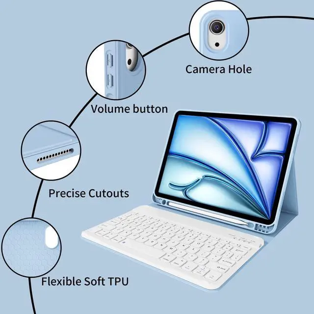 Alt view image 2 of 5 - KTGGHG Keyboard Case for iPad Air 11-inch M4(2026)/ M3 (2025) / M2 (2024), iPad Air 5th (2022) / 4th Generation 10.9 Inch - Soft TPU Cover & Magnetically Detachable Bluetooth Keyboard, Sky Blue