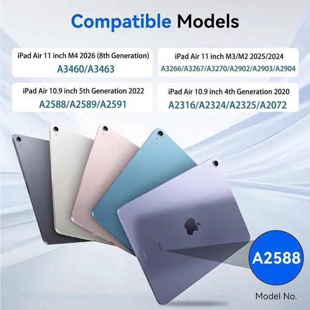 Alt view image 3 of 5 - KTGGHG Keyboard Case for iPad Air 11-inch M4(2026)/ M3 (2025) / M2 (2024), iPad Air 5th (2022) / 4th Generation 10.9 Inch - Soft TPU Cover & Magnetically Detachable Bluetooth Keyboard, Sky Blue