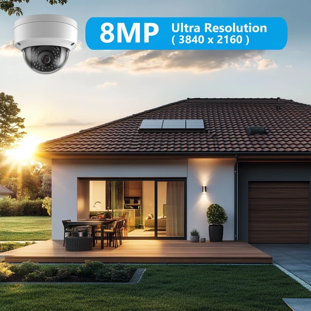 Alt view image 3 of 5 - Real HD 8MP 4K PoE IP Security Dome Camera Outdoor 98Ft IR Night Vision, 2.8mm Wide Angle 105 FOV, H.265, Waterproof IP66, Metal Housing IP Camera, NDAA Compliant