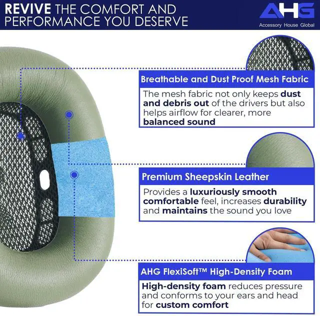Alt view image 2 of 5 - AHG Accessory House Global Upgraded Sheepskin Leather Replacement air pods max Ear Cushions Pads Compatible with Apple AirPods Max Headphones (Green). Easy DIY Fit ^^ High-Density Foam ^^ Strong Magne