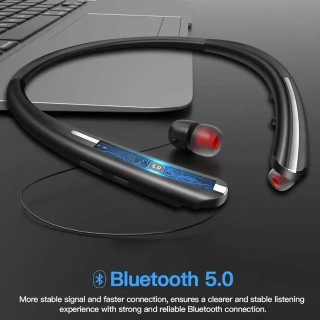 Alt view image 5 of 5 - ForFuego Retractable Neckband Bluetooth Headphones, 22H Playtime Wireless Earbuds, Auto-Coil Cord, Hands-Free Call with CVC 8.0 & Noise Cancellation, Secure & Comfortable Fit, Black & Blue