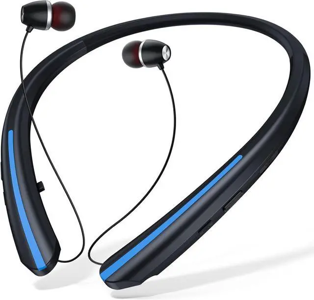 Main image of ForFuego Retractable Neckband Bluetooth Headphones, 22H Playtime Wireless Earbuds, Auto-Coil Cord, Hands-Free Call with CVC 8.0 & Noise Cancellation, Secure & Comfortable Fit, Black & Blue