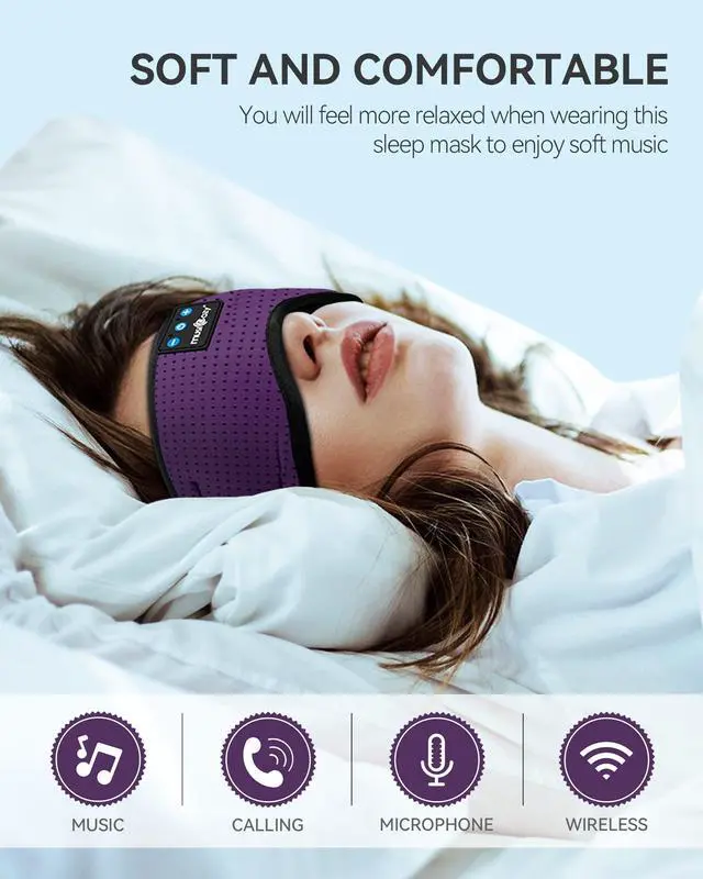 Alt view image 2 of 5 - MUSICOZY Sleep Headphones Bluetooth 5.4 Headband Headphones Super Soft & Breathable, Wireless Sleeping Eye Mask Earbuds Earphones for Side Sleepers Mom Women Cool Tech Gadgets Gifts