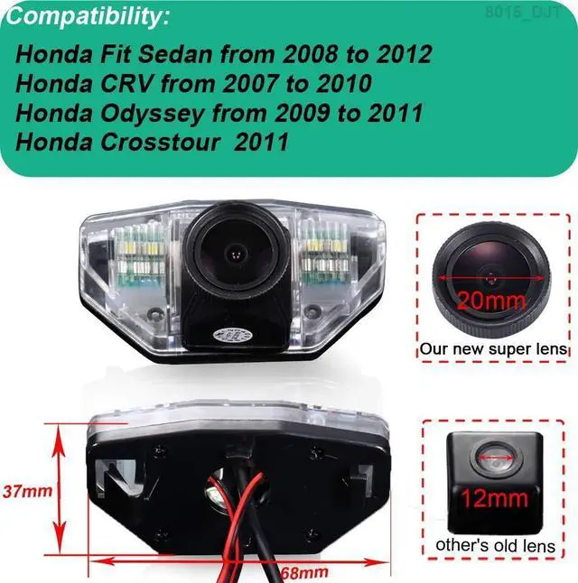 Alt view image 2 of 5 - HD Auto Vehicle Car Van 20MM Lens IP68 170 Wide Angle License Plate Light Rear View Reversing Backup Camera Parking Aids System Compatible with Honda Fit Sedan/CRV/Odyssey/Crosstour