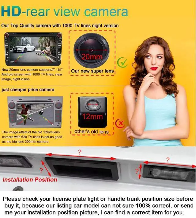 Alt view image 4 of 5 - HD Auto Vehicle Car Van 20MM Lens IP68 170 Wide Angle License Plate Light Rear View Reversing Backup Camera Parking Aids System Compatible with Honda Fit Sedan/CRV/Odyssey/Crosstour