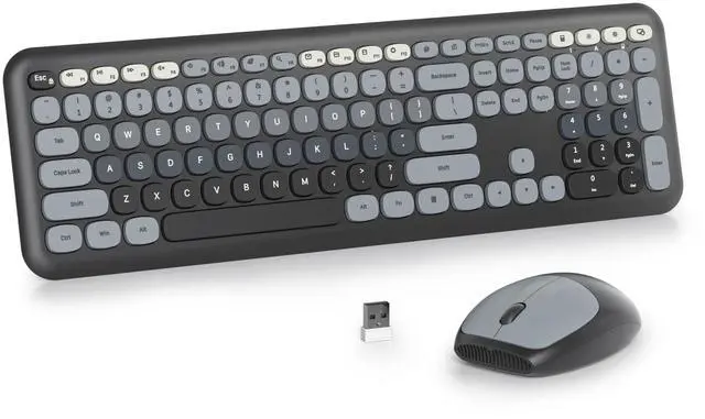 Main image of Vumilstek Black Grey Quiet Keyboard and Mouse Wireless, Retro Typewriter 104-Key Fullsize Keyboard Round Keys for Home Office Dorms PC/Laptop/Desktop(Gradient Dark)