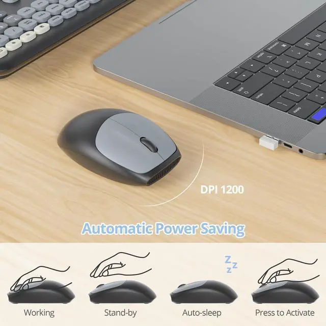 Alt view image 5 of 5 - Vumilstek Black Grey Quiet Keyboard and Mouse Wireless, Retro Typewriter 104-Key Fullsize Keyboard Round Keys for Home Office Dorms PC/Laptop/Desktop(Gradient Dark)