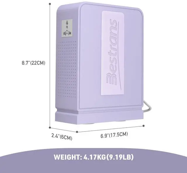 Alt view image 3 of 5 - BESTRANS 1000W Step Up Transformer 110v to 220v Converter, Heavy Duty Voltage Converter 110v-120v to 220v-240v with Dual Outlets, Overload Protection & Ultra-Quiet for Home Appliances, Light Purple