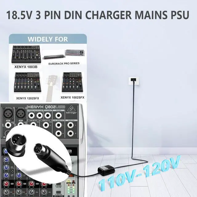 Alt view image 4 of 5 - 18.5VMini 3 Pin Powe Adapter for Behringer XENYX(502,802,1002) Eurorack Mixers (FX-18B-MP3) UB502 UB802 UB1002 Q502USB Q802USB Q1002USB Replacement Power Supply