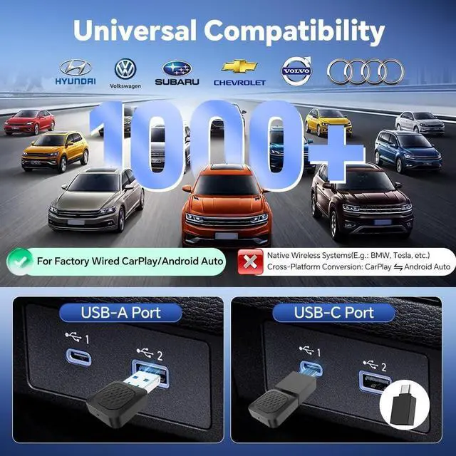 Alt view image 5 of 5 - Carlinkit Wireless CarPlay/Android Auto Adapter - 2026 Mini Ultra Compatible with Factory Wired CarPlay/Android Auto Car, USB-A/C Plug & Play, 5.8GHz Dongle, Auto-Connect, OTA Upgrade
