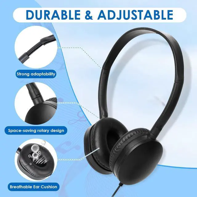 Alt view image 2 of 5 - ZXQZYM Bulk Classroom Headphones 100 Pack for Kids and Students,Adjustable Wired On-Ear Headphones for School,Libraries,Museums, Learning, 3.5mm Plug(Black)