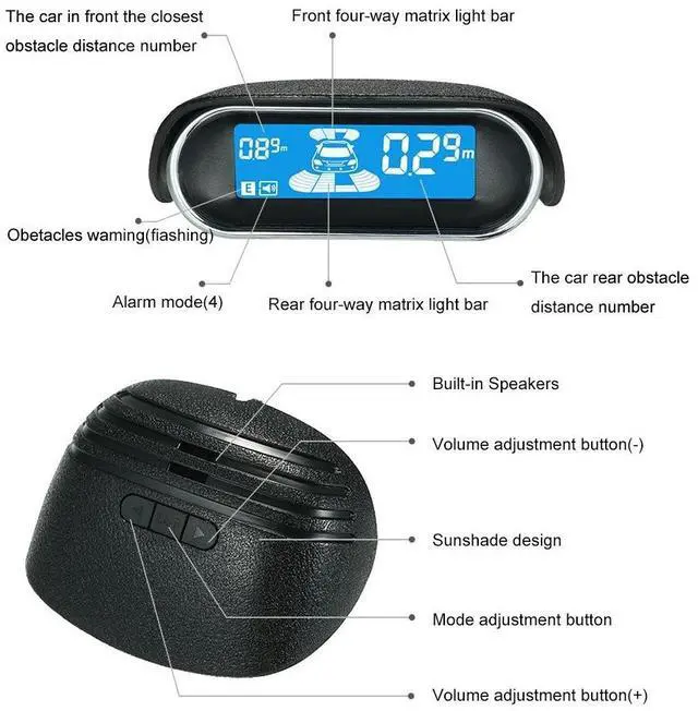 Alt view image 2 of 5 - Car Reverse Backup Radar System,Shkalacar Front and Rear Parking Sensors Kit, 8/Sensors Electronics Cars Parking Assistance Reversing Radar with LED Display and Sound Warning