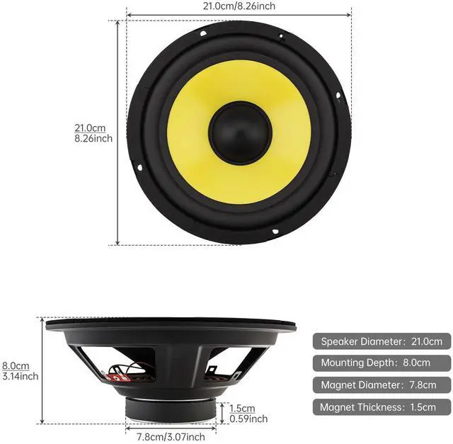 Alt view image 2 of 5 - DriSentri 2 Pieces 8 Inch Bass Loudspeaker Woofer Speaker, Wide Frequency Response Car Audio Stereo Speaker for Car Audio/Home Theaters (8'')