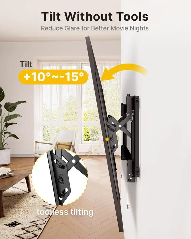 Alt view image 4 of 5 - monTEK Heavy Duty Tilting TV Wall Mount for 55105" Large TVs up to 200 lbs Low Profile, Universal Fit, Tilt & Swivel Adjustment, 6.8" Extension, Max VESA 1000x600mm, Fits 16"/18"/24"/32" Studs