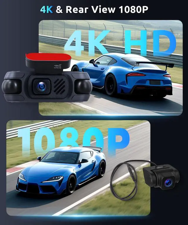 Alt view image 3 of 5 - 4K 360Dash Cam Front Rear Left Right Inside with WiFi GPS, 4 Channel 4K Ultra HD Dash Camera for Cars Night Vision, G Sensor, 24/7 Parking Mode, Loop Recording+64GB TF Card