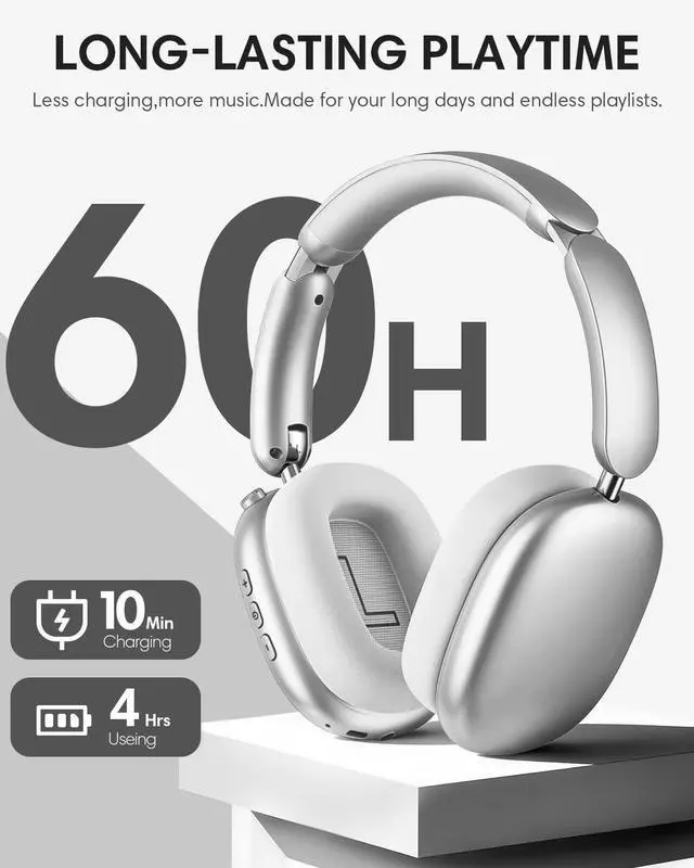Alt view image 5 of 5 - Wentronic Y02 Active Noise Cancelling Headphones, Wireless Over-Ear Bluetooth 5.4 Headphones with Microphone, 60H Playtime, Hi-Res Audio, Big Bass, Foldable Lightweight for Travel Home Office,
